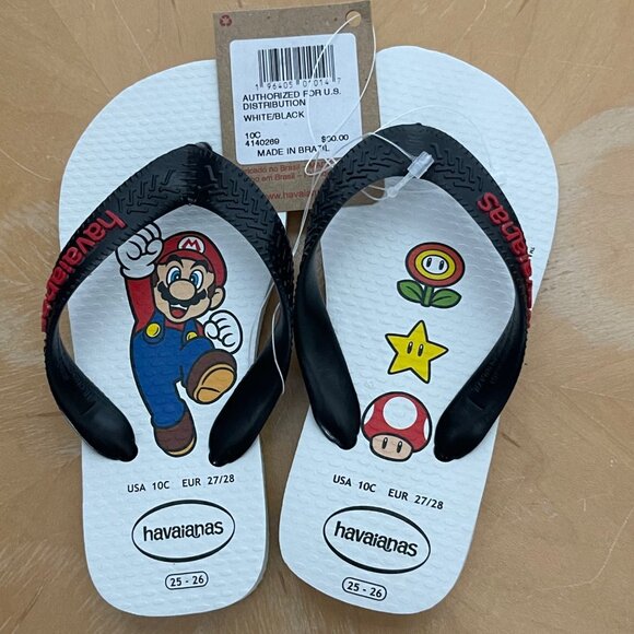 Havaianas Unisex Mario Brothers White/Black Children's Flip Flops Size 10C NWT - Picture 3 of 5